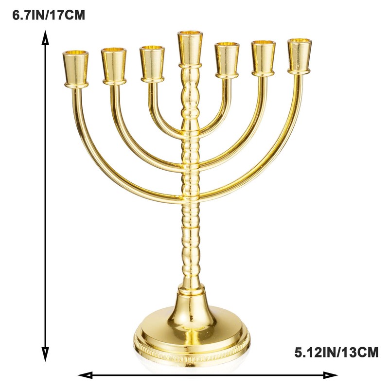Rotatable Gold Plated Menorah 7 Branch Hanukkah Menorah Candle Holder