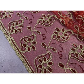 wowfabric4less123 Red Gold Multicolor Sequins embroidery Lace Fabric 50” Width Sold By The Yard