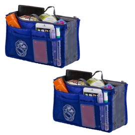 2 Pack Magik Travel Insert Handbag Purse Large Liner Organizer Tidy Bags Expandable 13 Pocket Handbag Insert Purse Organizer with Handles (Sapphire)