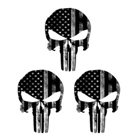 3 pcs American Flag Skull Hard Hat Stickers, 2 inches, USA Decals Patriotic, Biker Sticker, Skeleton, Motorcycle