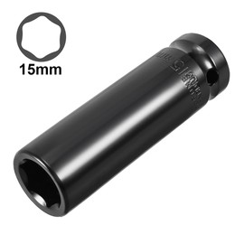 Sourcingmap 1/2" Drive by 15mm Deep Impact Socket, Heat-Treated CR-V Steel, 6-Point, Metric Sizes
