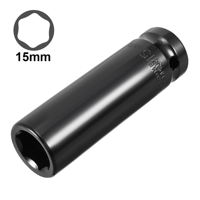 Sourcingmap 1/2" Drive by 15mm Deep Impact Socket, Heat-Treated CR-V