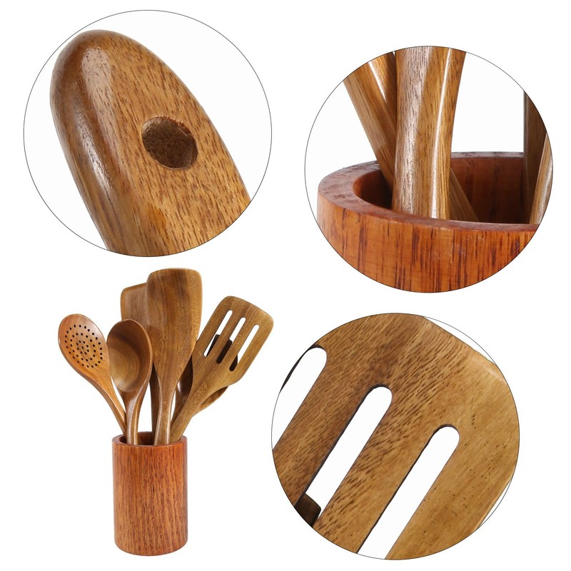 Oidnvay 9 PCS Wooden Spoons for Cooking, Utensils With Holder,