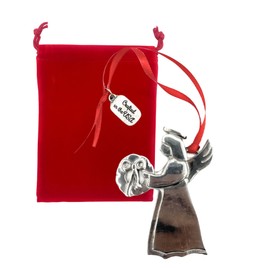 Angel with Holiday Wreath Pewter Ornament (Hand Polished) | High Relief & Detailed Design, Satin Finish | Festive Christmas Decor | Hand-Crafted in The USA