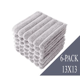 Toallas turcas clásicas, toallas acanaladas de lujo, 100% algodón turco, secado rápido, suaves y absorbentes, colección Brampton, paquete de 6 unidades, 13 x 13 pulgadas (platino)