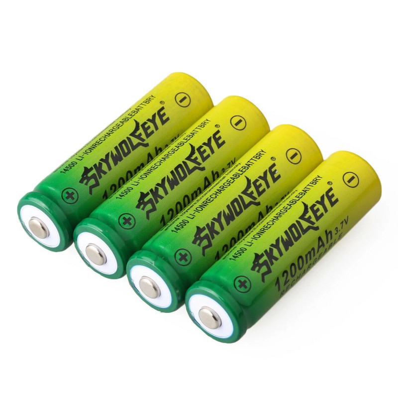 SkyWolfEye 4pcs SkyWolfEye 14500 Battery Rechargeable 3.7V 1200mAh Cell +USA
