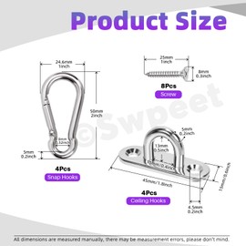 Swpeet 16 Pcs M5 Oval Stainless Steel Ceiling Hooks Kit with Stainless Steel Pad Eye Plate U Hooks, Stainless Steel Snap Hook and Mounting Screws for Marine Hardware Staple Hook Loop