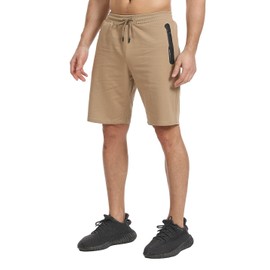 JustSun Men's Cotton Sports Shorts with Zip Pockets, khaki