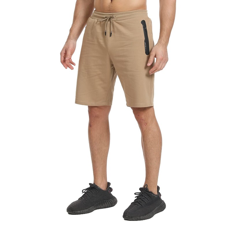JustSun Men's Cotton Sports Shorts with Zip Pockets, khaki