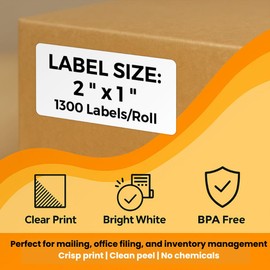 TgSmder 2" x 1" Direct Thermal Shipping Labels – White Self-Adhesive Compatible with Zebra, Rollo, MUNBYN Thermal Printers | Address Labels, Barcodes, FNSKU | 24 Rolls (1300/Roll) – Total 31200 Labels
