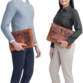 STILORD 'Dalton' Leather Conference Folder Zipped Vintage Business Document Holder A4 Laptop Case for 13,3 Inch MacBooks Portfolio Genuine Leather, Colour:Kara - Cognac