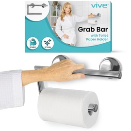 Vive Grab Bar with Toilet Paper Holder (350lbs) - Handrail Bar Combo for Bathroom Wall - Safety Support for Elderly, Seniors & Disabled - Handicap Assist for Restroom Walls & Getting up from Toilets