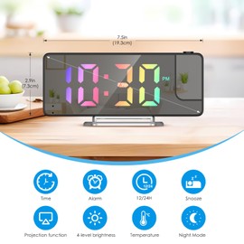 AMIR Projection Alarm Clock for Bedroom, 7.9 in Projector Clock on Ceiling, Alarm Clocks Bedside Adjustable Brightness/Large Screen/Temperature for Heavy Sleepers, Snooze