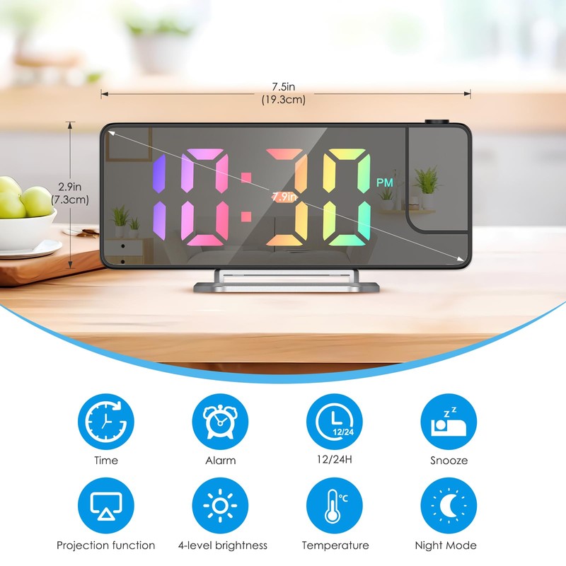 AMIR Projection Alarm Clock for Bedroom, 7.9 in Projector Clock