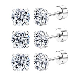 Mochity 3 Pairs of Earrings Gold Sliver Black, Zirconia Stud Earrings, Hypoallergenic Earrings Set for Men and Women, Cartilage Stud Earrings, 316L Stainless Steel Stud Earrings, 3/4/5 mm, Stainless