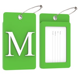 Gostwo 2 Pack Luggage Tags for Suitcases, 26 Initial Letter Travel Luggage Baggage Identification Labels ID Tag Fully Bendable Tags with Stainless Steel Loop, Green, Large M