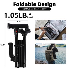 Ready Walker Smart Cane，CaneHero Walking Canes for Women & Men，Freedom Canes with Led Light and Alarm, with Side Handle, Collapsible Stick Lightweight, Free Self Standing Foldable Stick for Seniors