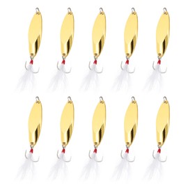 PATIKIL Fishing Spoons, 10 Pcs 3/5 oz Fishing Lures Casting Spoon Treble Hooks Jigs Hard Metal Spinner Baits for Freshwater Saltwater Salmon, Gold Tone