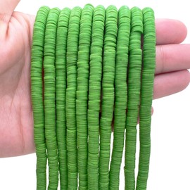 QiQnHngD 10 Strands Clay Bead, Heishi Beads for Bracelet Stack, Earth Tone Clay Beads for Adults, Flat Clay Beads Kit for Friendship Bracelets, Neutral Clay Beads Bracelet Making Kit(Fluorite Green)