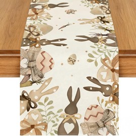 Egg Rabbit Bunny Happy Easter Table Runner, 13 x 72 Inch Spring Summer Seasonal Holiday Kitchen Dining Table Decoration for Indoor Outdoor Home Party Decor