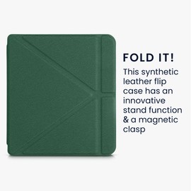kwmobile Origami Case Compatible with Kobo Libra 2 Case - Slim PU Leather Cover with Stand - Dark Green