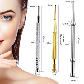 Nuanchu 3 Pieces Facial Reflexology Massage Tool Stainless Steel Manual Acupuncture Pen Retractable Acupuncture, Stainless Steel Double Headed Spring Loaded Ear and Body Point Probe Pen(Gold)