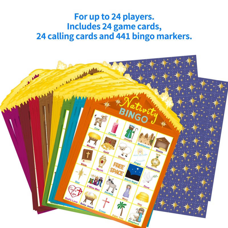FANCY LAND Nativity Bingo Game for Kids 24 Players Christmas