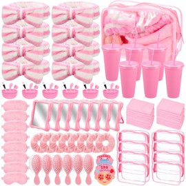 Suncalla 104 Pcs Spa Party Favor Supplies Bulk Include Face Mask Mixing Bowls Set Eye Masks Mirrors Headbands Scrunchies Cosmetic Bags Face Wash Cloths Plastic Cups for Spa Sleepover Birthday Party
