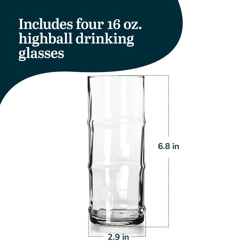 Libbey Tiki Bamboo Highball Drinking Glasses,Iconic 16 Oz Tall Cocktail