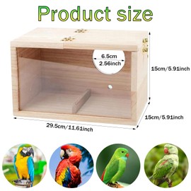 Boutihao Budgie Nesting Box, Bird Nest Breeding Box with Perch, Wood, Bird Nesting Box, Natural Wood Bird Nest House with Transparent Acrylic Plate, Wooden Bird Breeding Box (15 x 15 x 29.5 cm)
