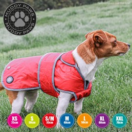 Ancol Muddy Paws All Weather Stormguard Dog Puppy Coat Poppy Red - Waterproof Pet Jacket with Fleece Lining & Chest Protector - Elasticated Neck & Leg Straps - 25 cm Length up to 43 cm Girth - XS