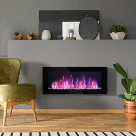 HOMCOM 41" Electric Fireplace, Wall Mounted Fireplace with 7 Adjustable LED Flame Colors, Remote Control, Fireplace Heater for Living Room, 1500W, Black