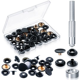 12 Sets Snap Fastener Kit, Press Studs Snap Fasteners Clothing Snaps Button with 2 Pieces Installation Tools for Bags, Jeans, Clothes, Fabric, Leather Craft (Black)