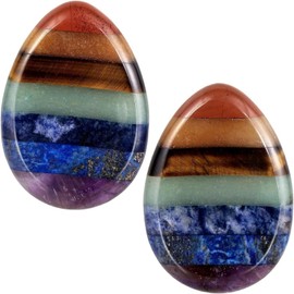 mookaitedecor Teardrop Shape 7 Chakra Thumb Worry Stone Polished Bag Palm Stone for Crystal Anxiety Therapy Stress Relief Pack of 2