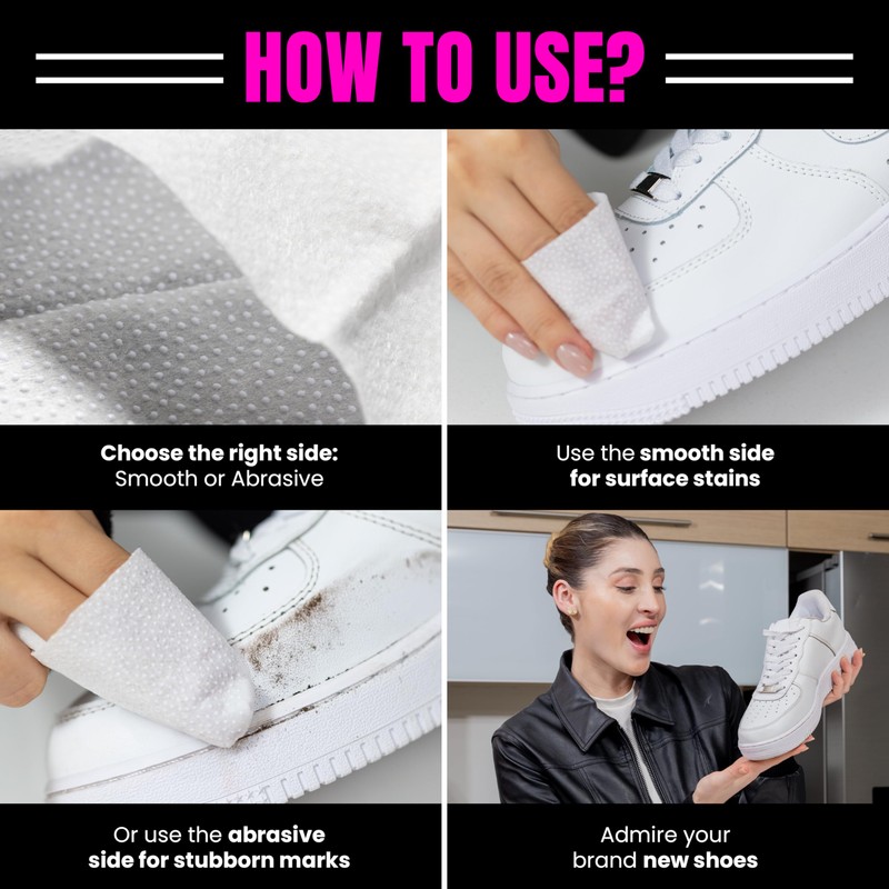 Pink Miracle Quick Clean Shoe Cleaner Wipes (12 Pack) for