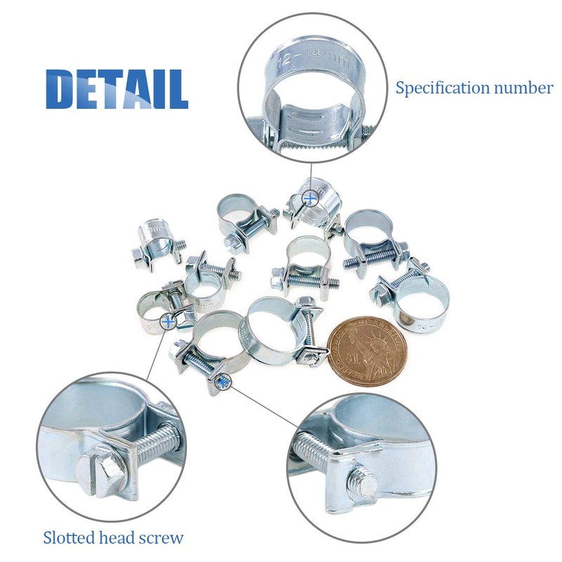 Glarks 120Pcs 10 Size Mini Fuel Injection Style Hose Clamp