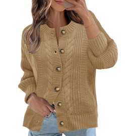 Rapbin Women's Chunky Knit Open Front Cardigan Long Sleeve Button Loose Fall Sweater Coats (Khaki S)