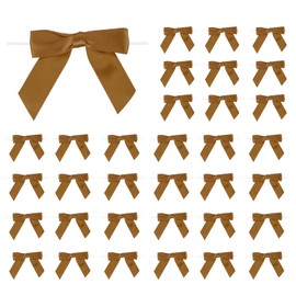 PATIKIL 50 Pcs Satin Ribbon Twist Tie Bows 3.5 Inch Small Craft Bows for DIY Gift Wrapping Champagne Bottle Wedding Christmas Birthday Decor, Brass