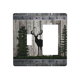 LuHuoLu Decorative Outlet Covers Rustic Deer Elk Forest Grey Wood Board 2 Gang 1 Gang Wall Plate Cover Single Toggle Rocker Combo Light Switch Cover Plate Face Plate