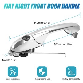 YedZen Right Handle for Fiat 500 2007-2015, Chrome Offside Right Drivers Side Outer Door Handle 735592012, Car Right Exterior Door Handles for Fiat & Abarth 500