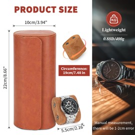 BAIGIO Portable Watch Box Watch Roll with Watch Cushion Travel Watch Box Case PU Leather Watch Storage Travel Watch Box Watch Case 3 Compartments Watches Storage Box Watch Case for Men and Women Light