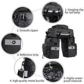 HUNTVP Bike Pannier Bag Bicycle Rear Rack Bag Waterproof - 3 in 1 Cycling Multi Function Rear Seat Bag with Rain Cover