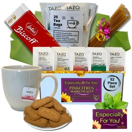 Tea And Cookie Lovers Gift Set Basket Box Care Package With Honey Sticks And White Bistro Mug Thinking Of You, Get Well Soon, Birthday Ideas For Women, Men, Family And Friends