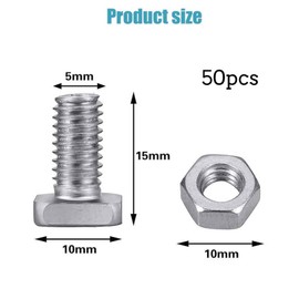 50 Sets Greenhouse Nuts and Bolts,Aluminium Greenhouse Hex Nuts and Square Head Bolts for Greenhouse and Garden Fixing