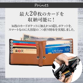 [Legare] with Hidden Pockets, Genuine Leather, Bifold Wallet, Many Pockets for Cards, 5 Colors, Christmas Gift - orange -