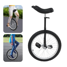 DYNAMI Black 20 Inch Unicycle with Adjustable Height,Lightweight Outdoor Unicycle with Anti-Skid Tire & Curved PU Seat,for Outdoor Sports Fitness Exercise (Black, 20in)
