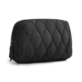 giteo bedding Aesthetic Makeup Bag, Travel Portable Cosmetic Bags for Women Girls, Quilted Make Up Organizer Case for toiletries, Daily Use Pouches for Purse (Black)