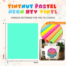 Tintnut Neon HTV - 10 Sheets 12 X 10inches Heat Transfer Vinyl Iron On Vinyl for T-Shirts DIY Compatible with Cricut or Silhoutte Cameo, H00333QC, Light fluorescence