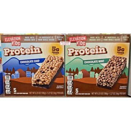 Elevation Kids Protein Chocolate Chip & Chocolate Mint 5 Bars 6.35oz (2 Boxes)