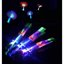 AMERICAN WIT 12 Pack - Cool LED Light Up Helicopters (Multicolored) Slingshot Style Flying Toy Arrow Launch Flies up to 100 Feet. (12)
